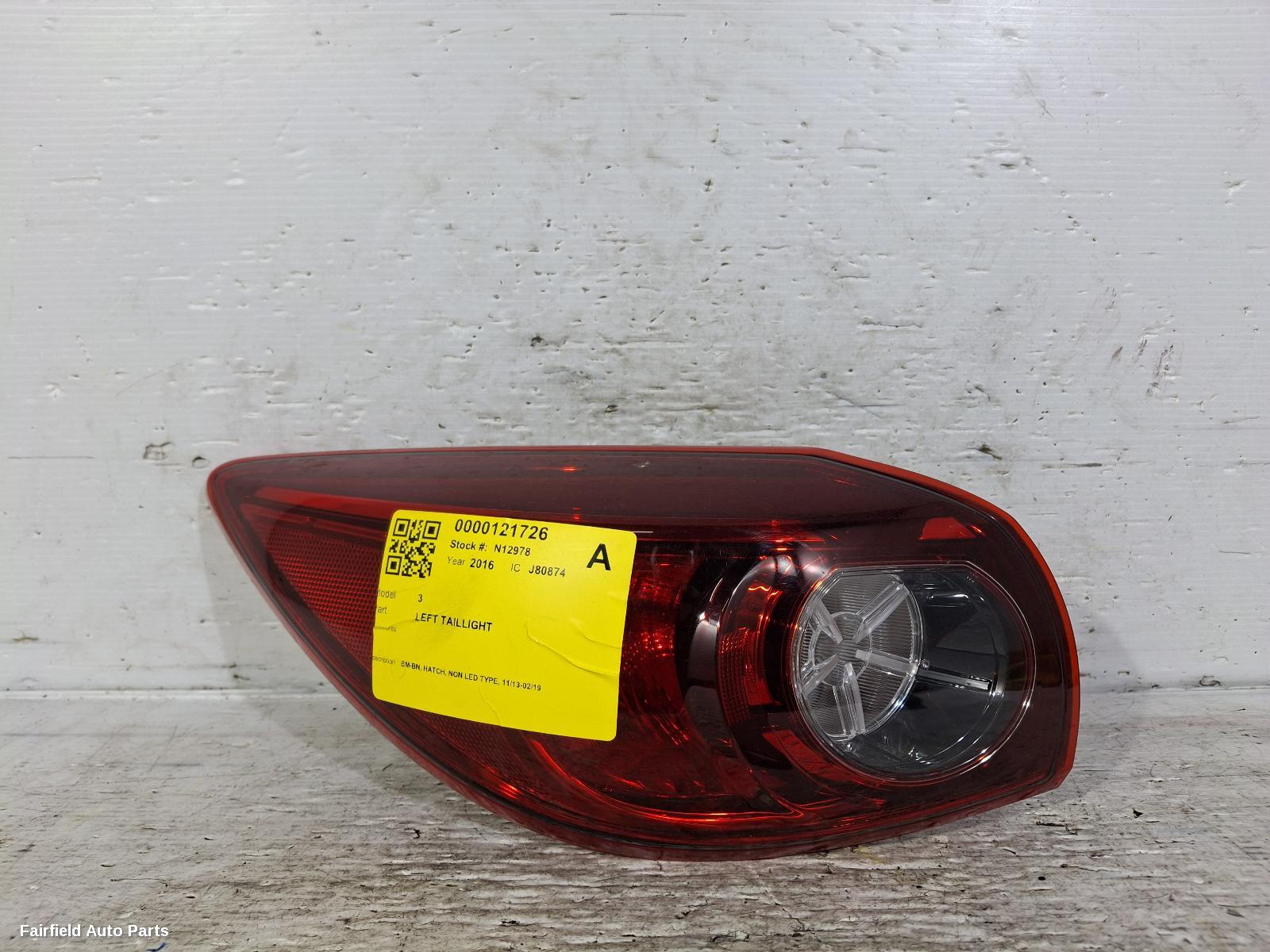 2013-2019 Mazda 3 Left Taillight