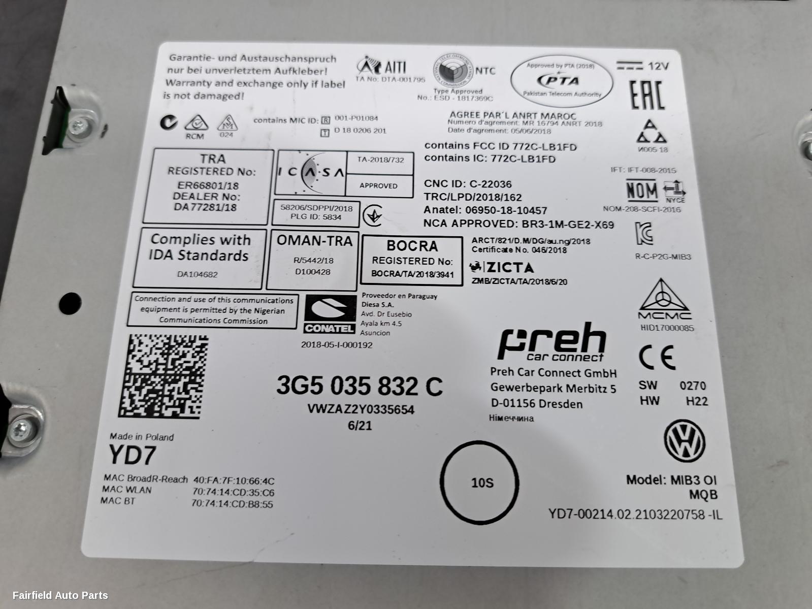 2017-2024 Volkswagen Polo Radio Cd Dvd Sat Tv