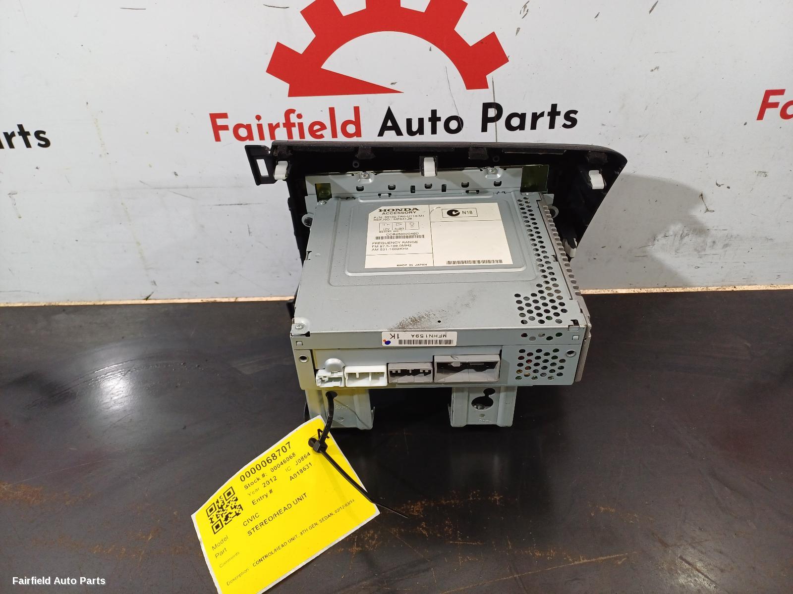 2012-2014 Honda Civic Radio Cd Dvd Sat Tv