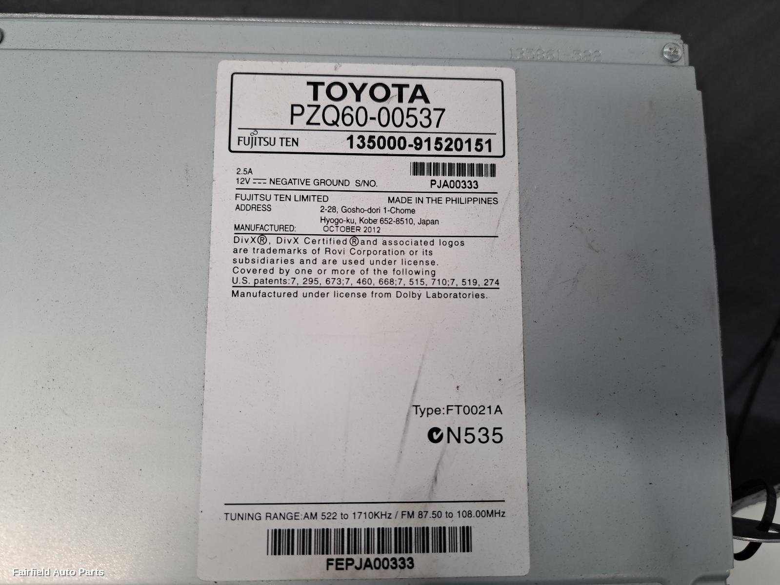 2012-2016 Toyota 86 Radio Cd Dvd Sat Tv