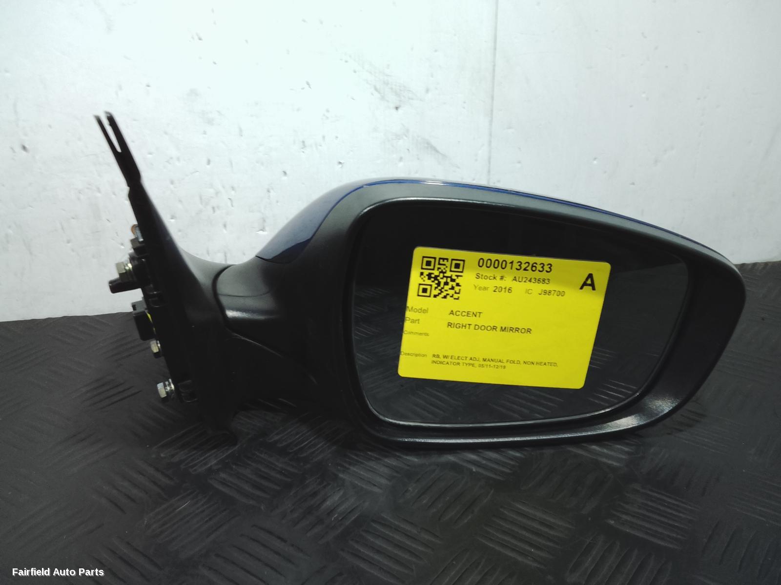 2011-2019 Hyundai Accent Right Door Mirror