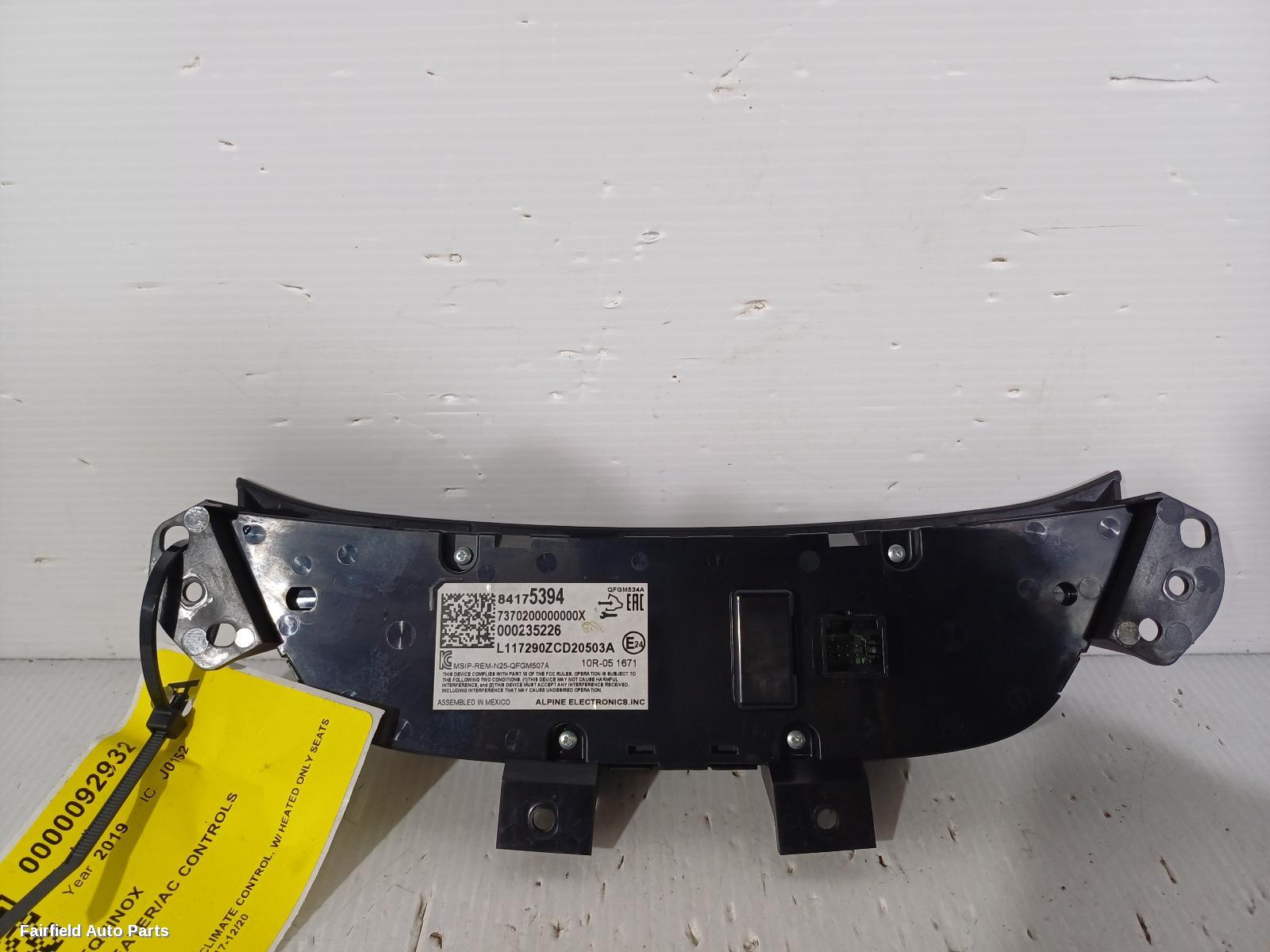 2017-2020 Holden Equinox Heater Ac Controls